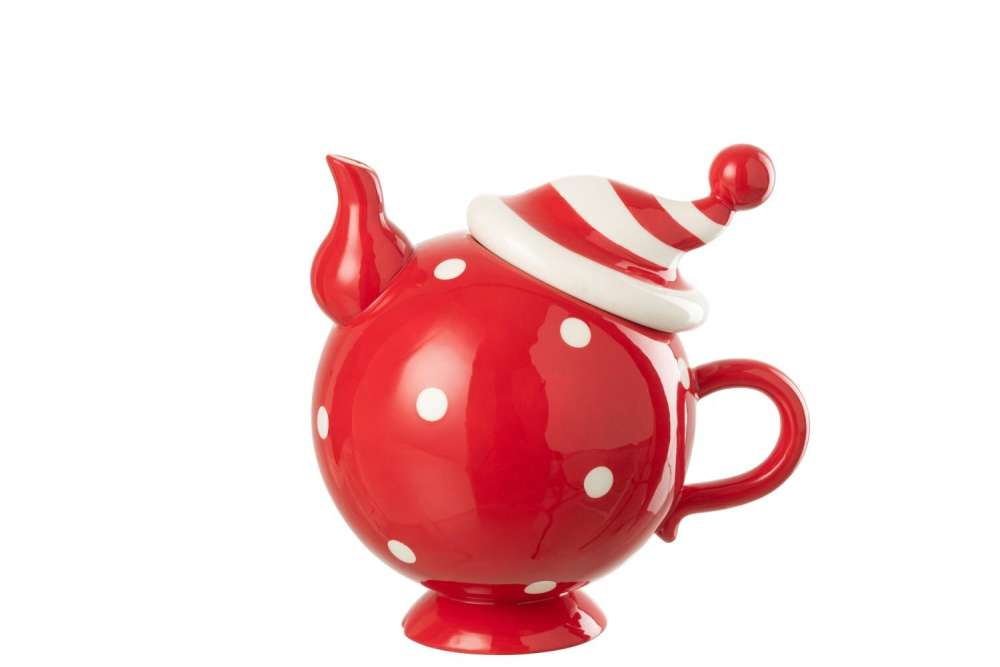 TEAPOT CHRISTMAS HAT DOLOMITE CHRISTMAS RED/WHITE