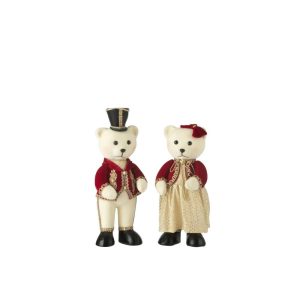 BEAR STANDING BOY/GIRL POLYFOAM/TEXTILE RED/GOLD SMALL ASSORTMENT OF 2