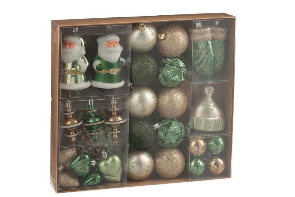 BOX OF 45 CHRISTMAS BAUBLE PLASTIC MINT GREEN/ECRU