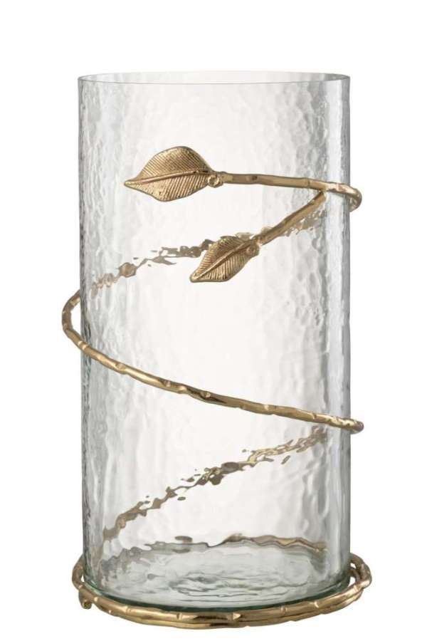 VASE LEAF LONG GLASS/IRON TRANSPARENT/GOLD