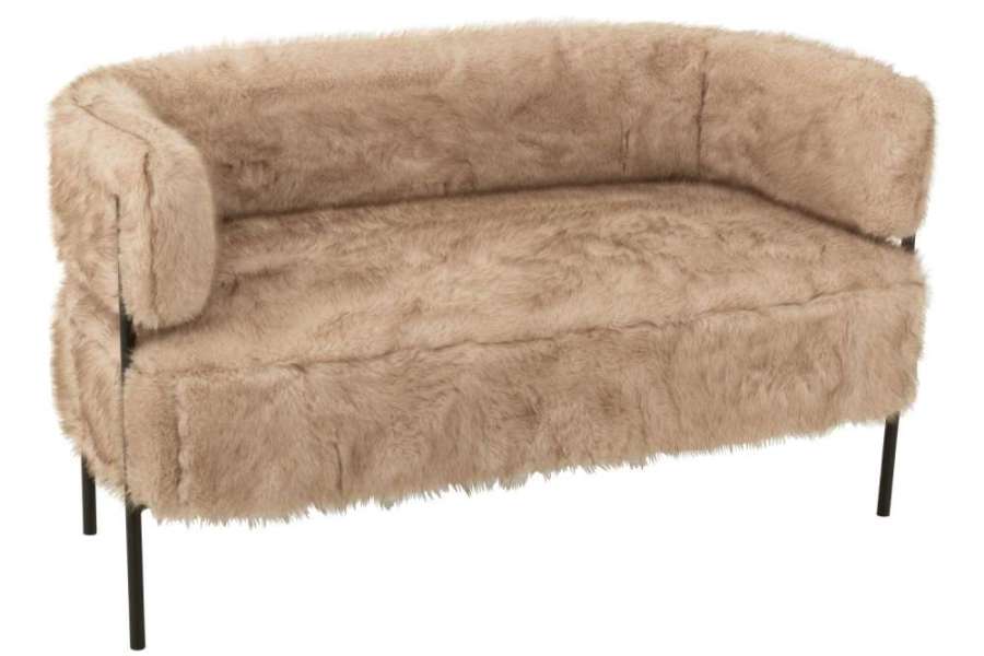2 SEATER SOFA FUR WITH METAL LEGS WOOD TAUPE