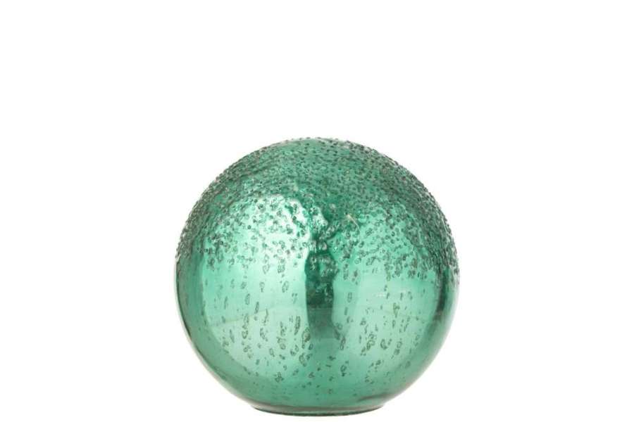 BALL LED CRACKLED GLASS GREEN SMALL