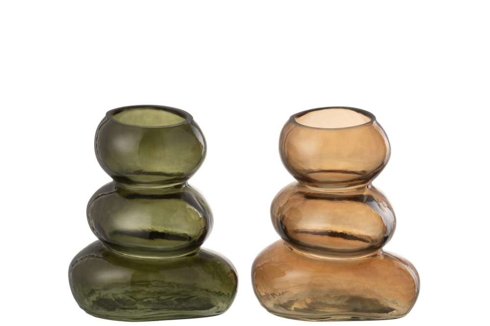 VASE ROCKS GLASS KAKHI/BROWN SMALL ASSORTMENT OF 2