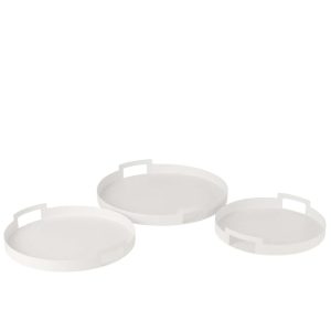 SET OF 3 TRAYS ROUND METAL WHITE