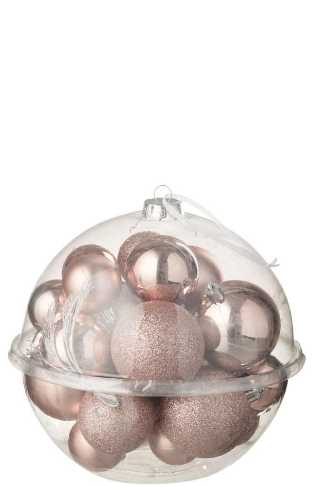 BOX OF 24 CHRISTMAS BAUBLE PLASTIC LIGHT PINK