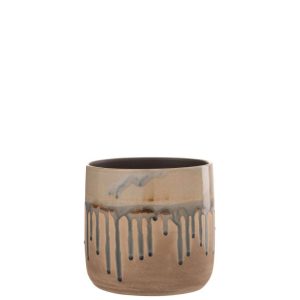 FLOWER POT DROPLET CERAMIC BEIGE/GREY MEDIUM