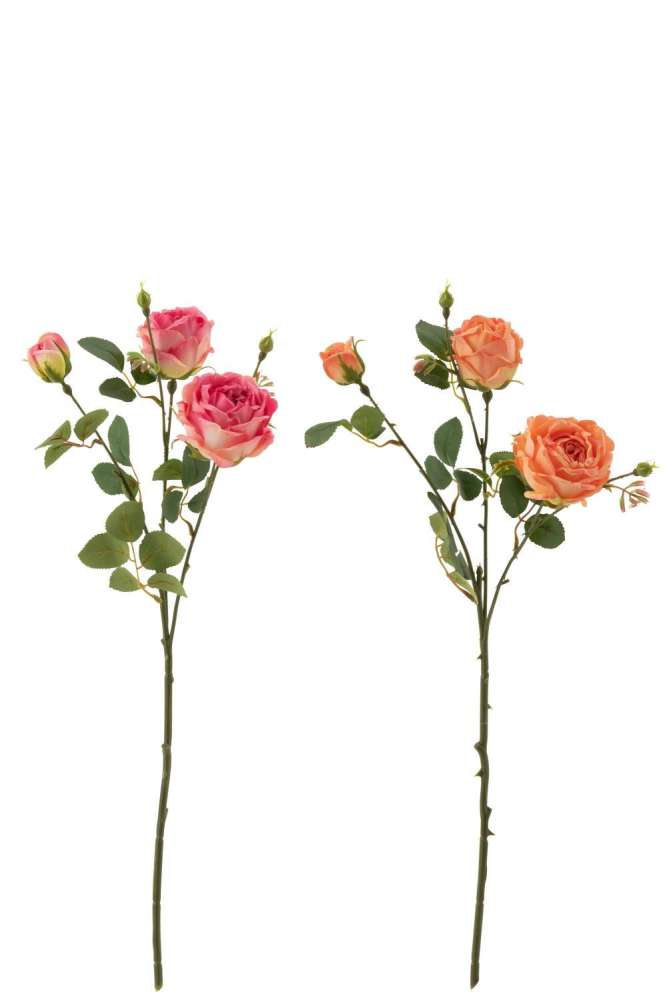 ROSE 3 HEADS ARTIFICIAL PINK/ORANGE ASSORTMENT OF 2