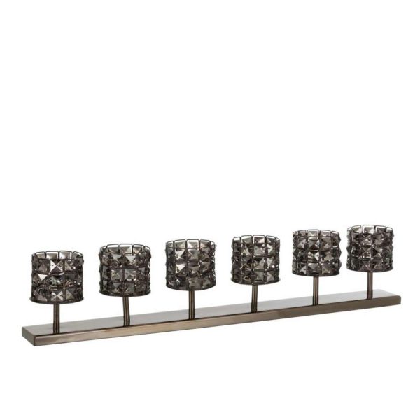 TEALIGHT HOLDER 6 CRYSTAL SMOKEY GREY