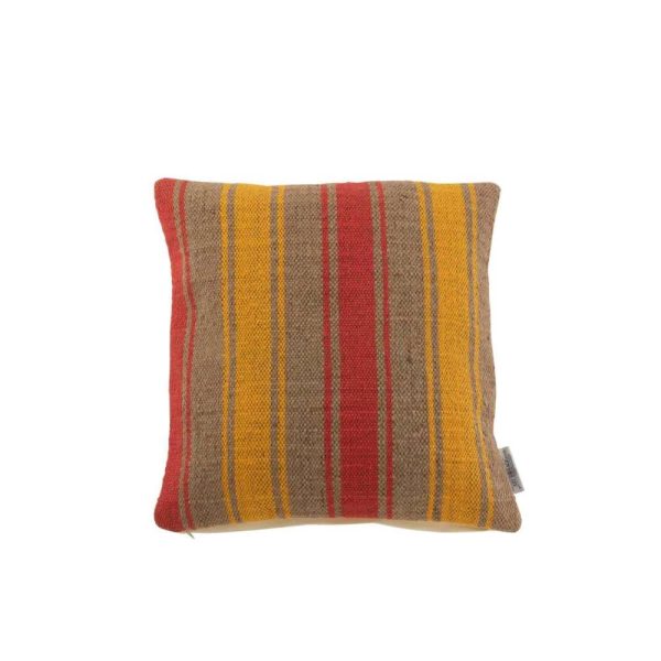CUSHION SQUARE ANNA LARGE GROOVES JUTE RED / YELLOW
