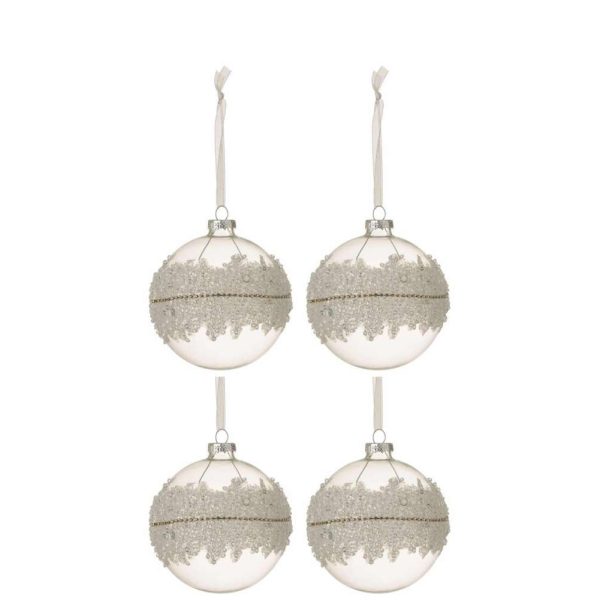 BOX OF 4 CHRISTMAS BAUBLES SUGAR MIDDLE DIAMONDS LINE GLASS CLEAR MEDIUM