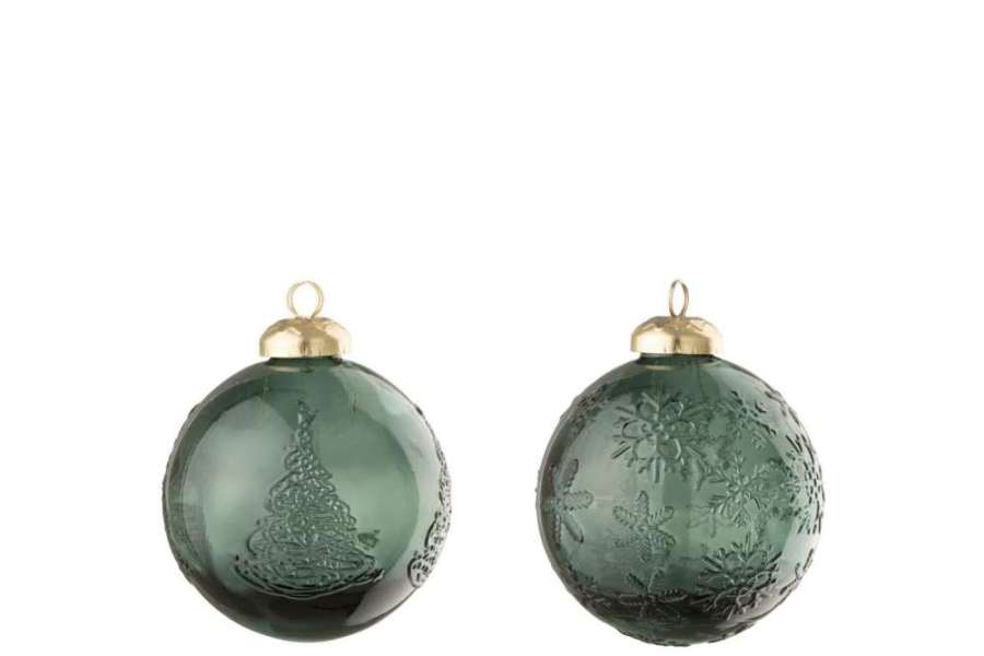 CHRISTMAS BAUBLE BALL GLASS DARK GREEN ASSORTMENT OF 2