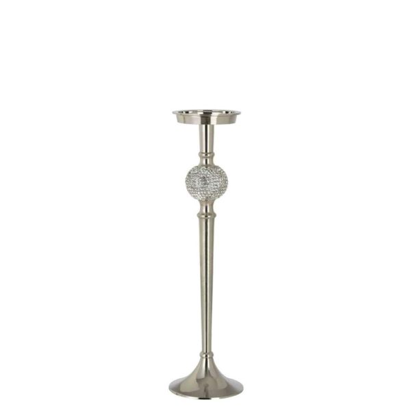 CANDLE HOLDER ON FOOT DIAMOND SPHERE ALUMINIUM SILVER LARGE