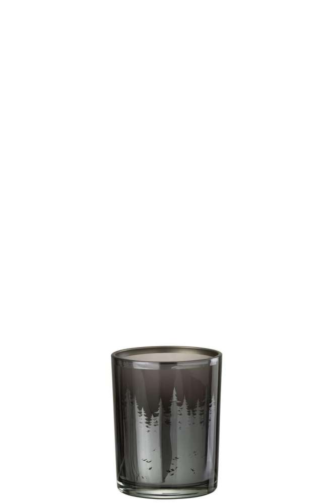 TEALIGHT HOLDER TREES GLASS BLACK/SILVER SMALL