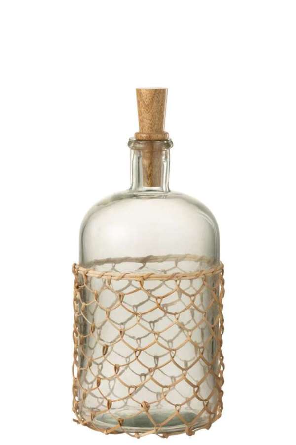 BOTTLE KNITTING CORK GLASS/WOOD/CANE TRANSPARENT