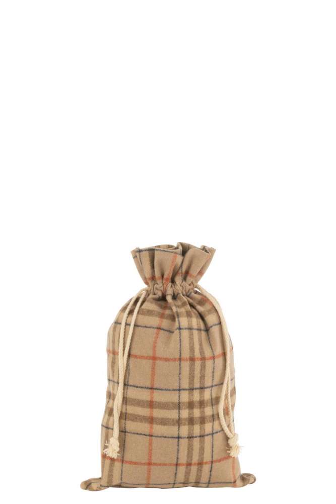 BAG CHRISTMAS CHECKERED TEXTILE BEIGE/BROWN MEDIUM