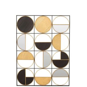 WALL DECORATION ROUNDS IRON/GLASS GOLD/BLACK