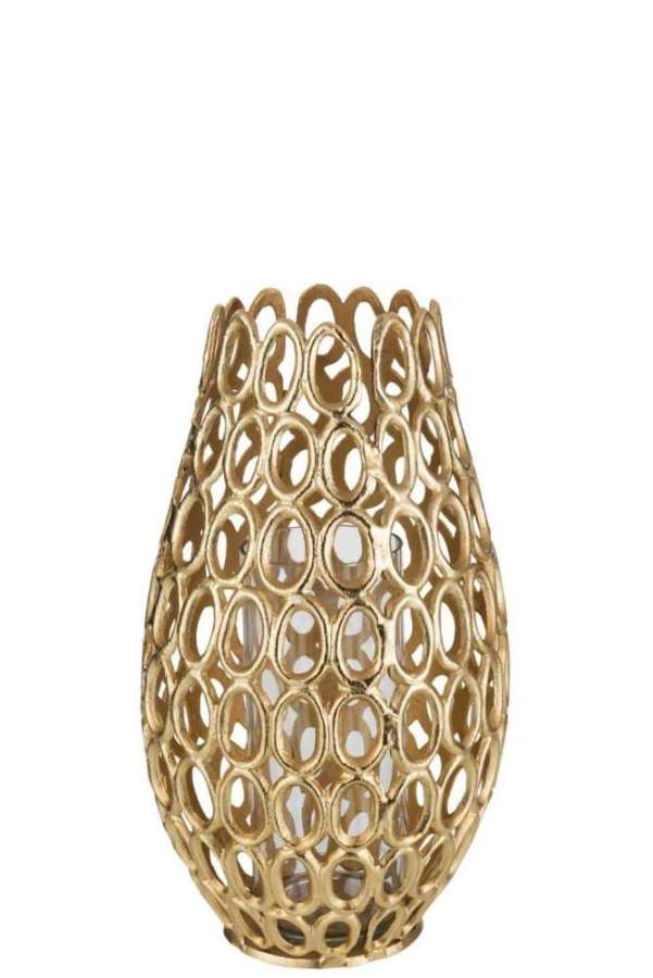 TEALIGHT HOLDER EVA RINGS ALUMINIUM GOLD LARGE