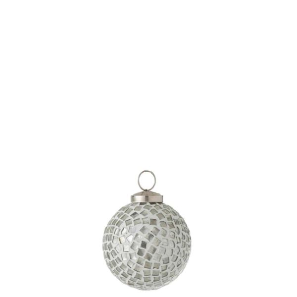 CHRISTMAS BAUBLE MOSAIC GLASS WHITE/SILVER