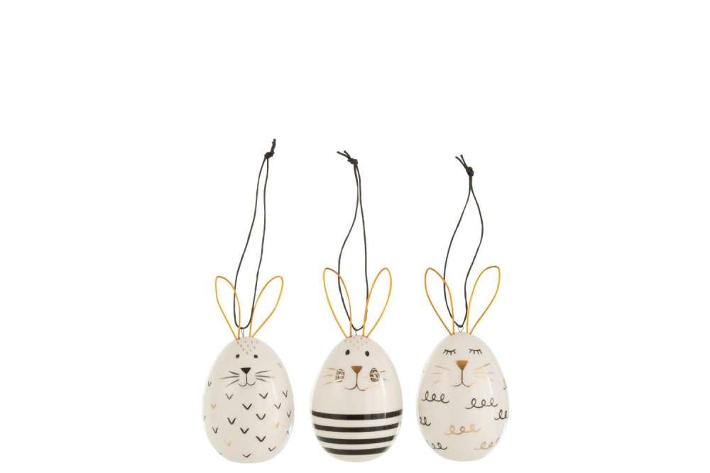 HANGER EGG RABBIT CERAMIC MIX ASSORTMENT OF 3