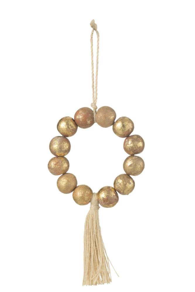 HANGER BEAD WREATH MANGO WOOD NATURAL/GOLD