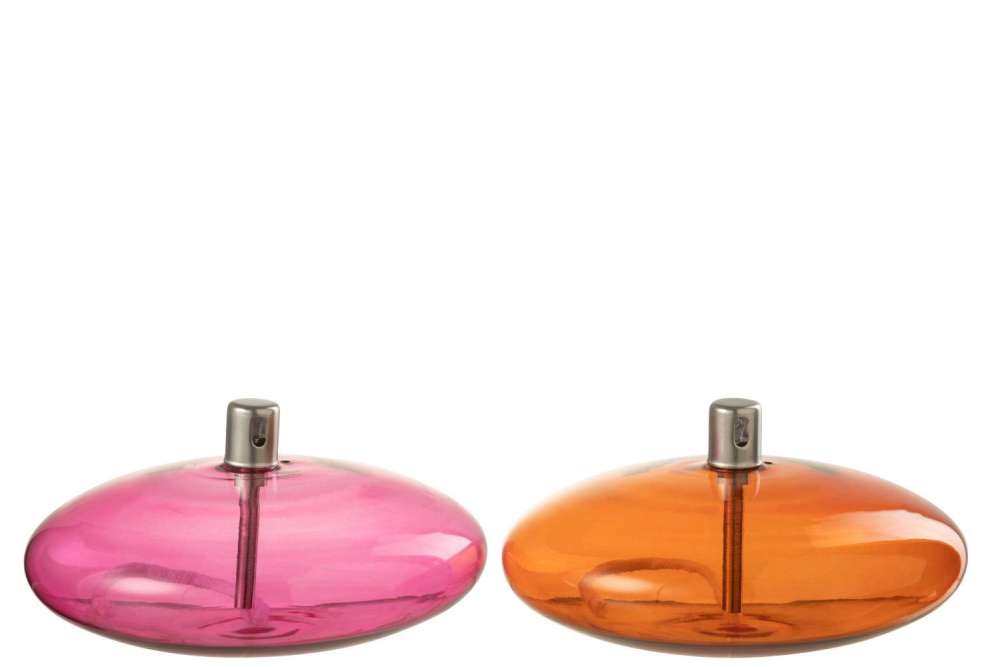 OIL LAMP LOW GLASS GOLD/ROSE ASSORTMENT OF 2
