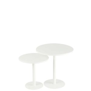 SET OF 2 SIDE TABLES ROUND METAL WHITE