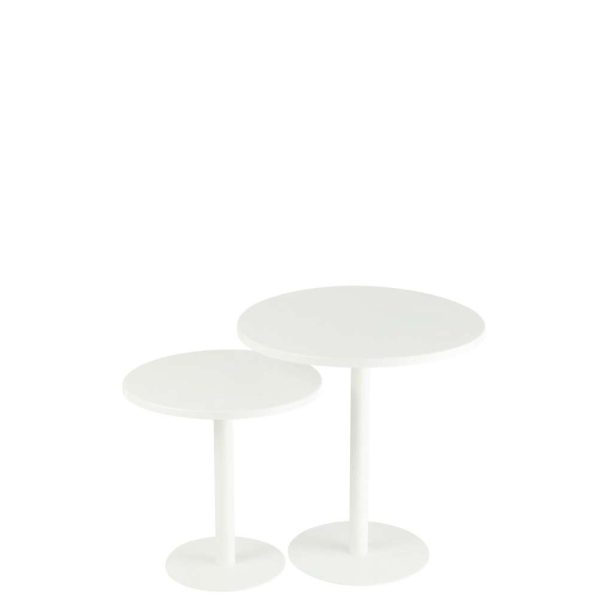 SET OF 2 SIDE TABLES ROUND METAL WHITE