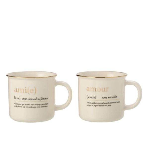 MUG MESSAGE AMOUR AMI CERAMIC GOLD ASSORTMENT OF 2