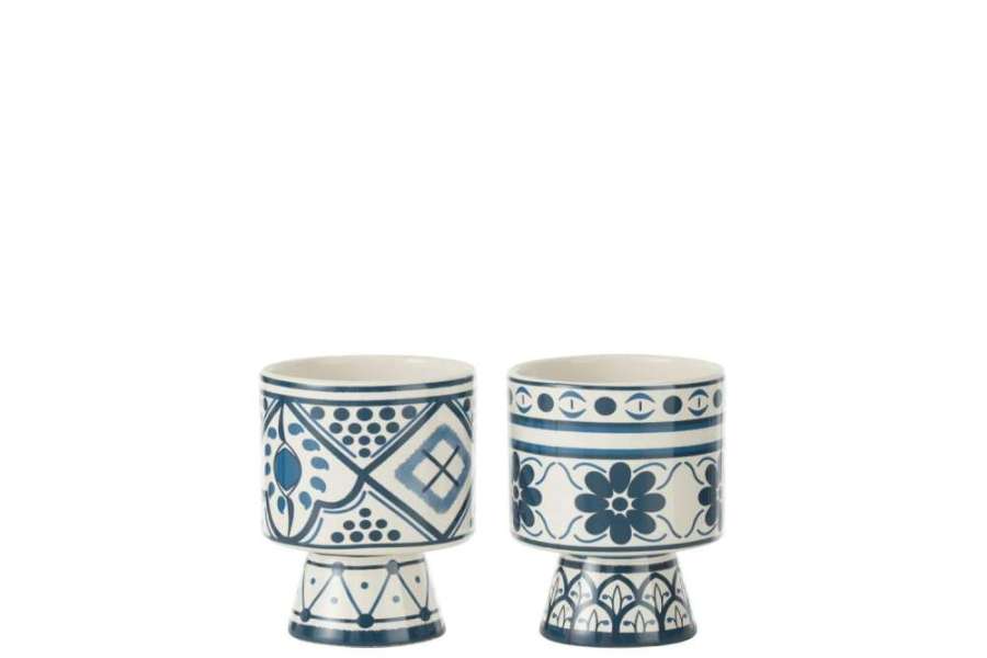 FLOWERPOT MYKONOS  CERAMIC BLUE SMALL ASSORTMENT OF 2