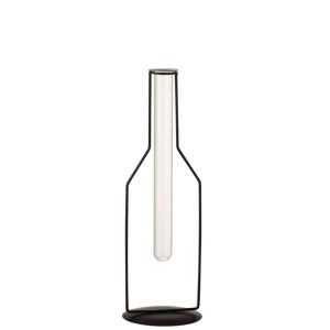 VASE 1 TUBE BOTTLE METAL/GLASS BLACK LARGE