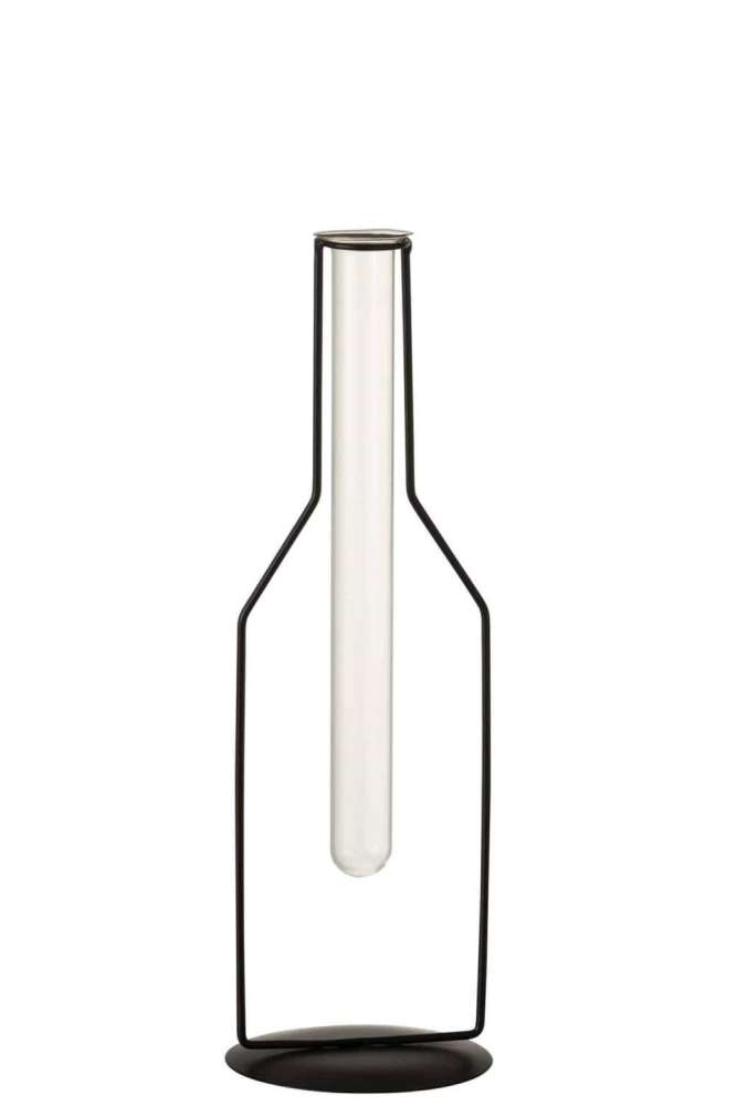 VASE 1 TUBE BOTTLE METAL/GLASS BLACK LARGE