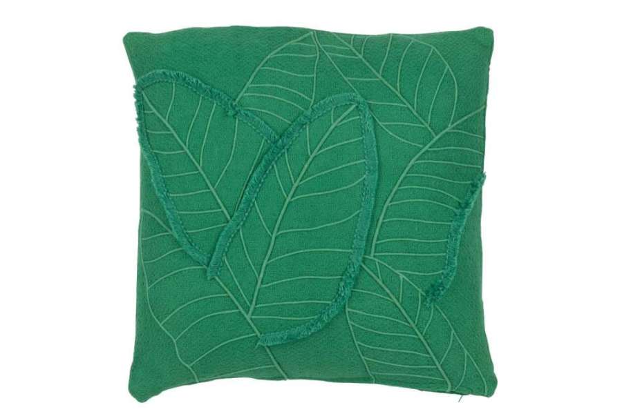 CUSHION LEAVES COTTON DARK GREEN