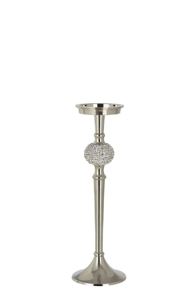 CANDLE HOLDER ON FOOT DIAMOND SPHERE ALUMINIUM SILVER MEDIUM