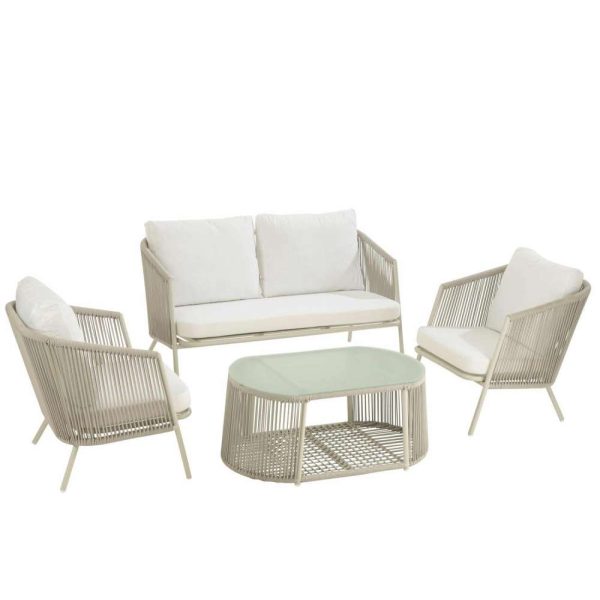 SET ELI 4P SOFAS+TABLES+CUSHIONS METAL/ROPE GREY