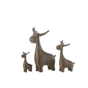 SET OF 3 DEER GLITTER RESIN BROWN