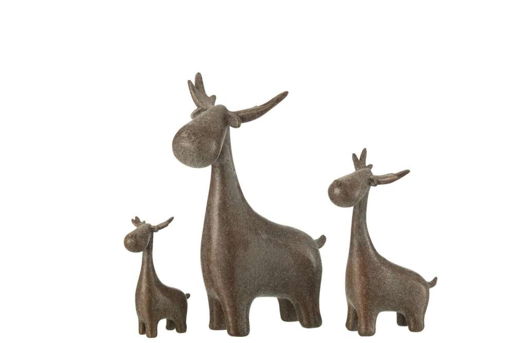SET OF 3 DEER GLITTER RESIN BROWN