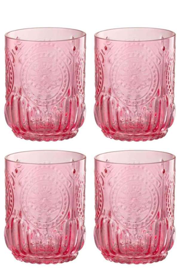 GIFTBOX 4 DRINKING GLASS MAYA GLASS FUSHIA