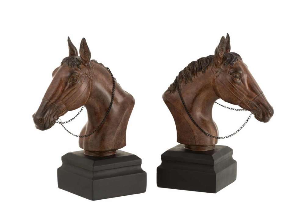 SET 2 BOOKEND HORSE POLY BROWN