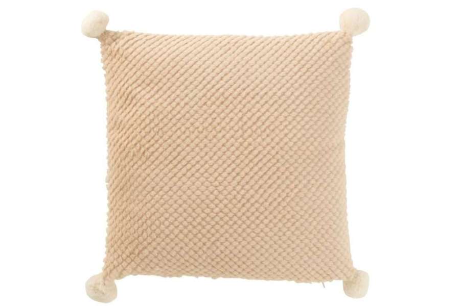 CUSHION SOFT POMPOMS POLYESTER BEIGE