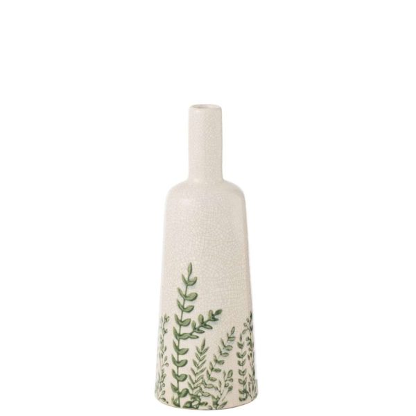 VASE FERNY BOTTLE STONEWARE GREEN/WHITE SMALL
