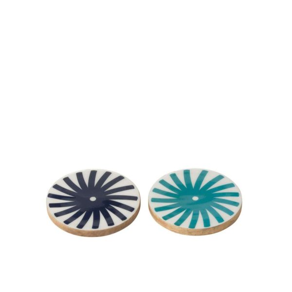 SET OF 4 COASTER RAYS MANGO WOOD BLUE/WHITE ASSORTMENT OF 2