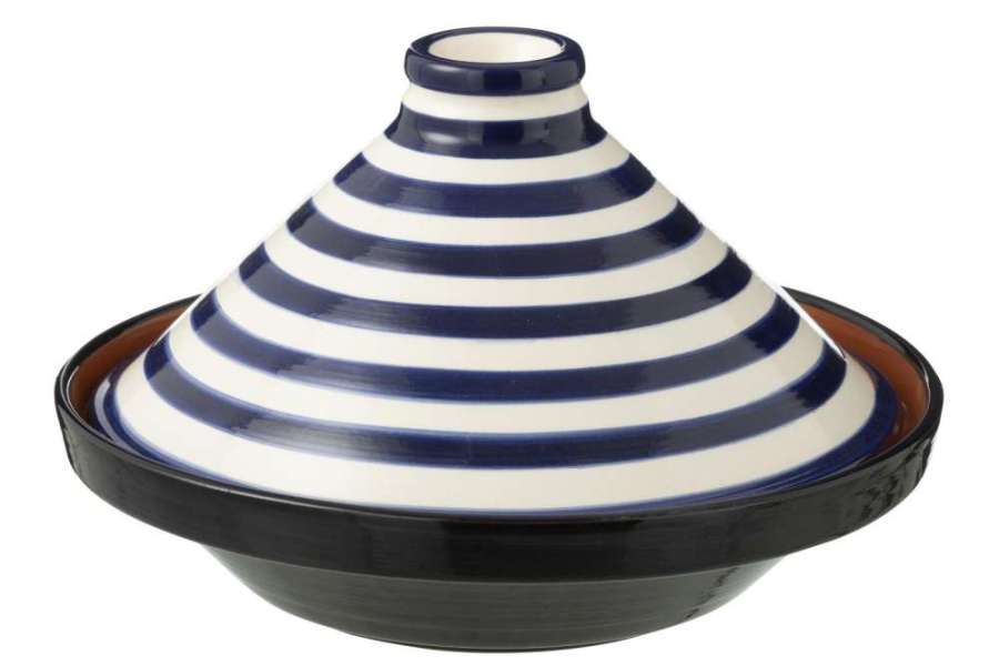 TAGINE GRANADA STRIPES CERAMIC WHITE/COBALTO BLUE