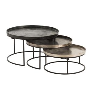 SET OF 3 SIDE TABLES ROUND ALUMINIUM BLACK/MIX