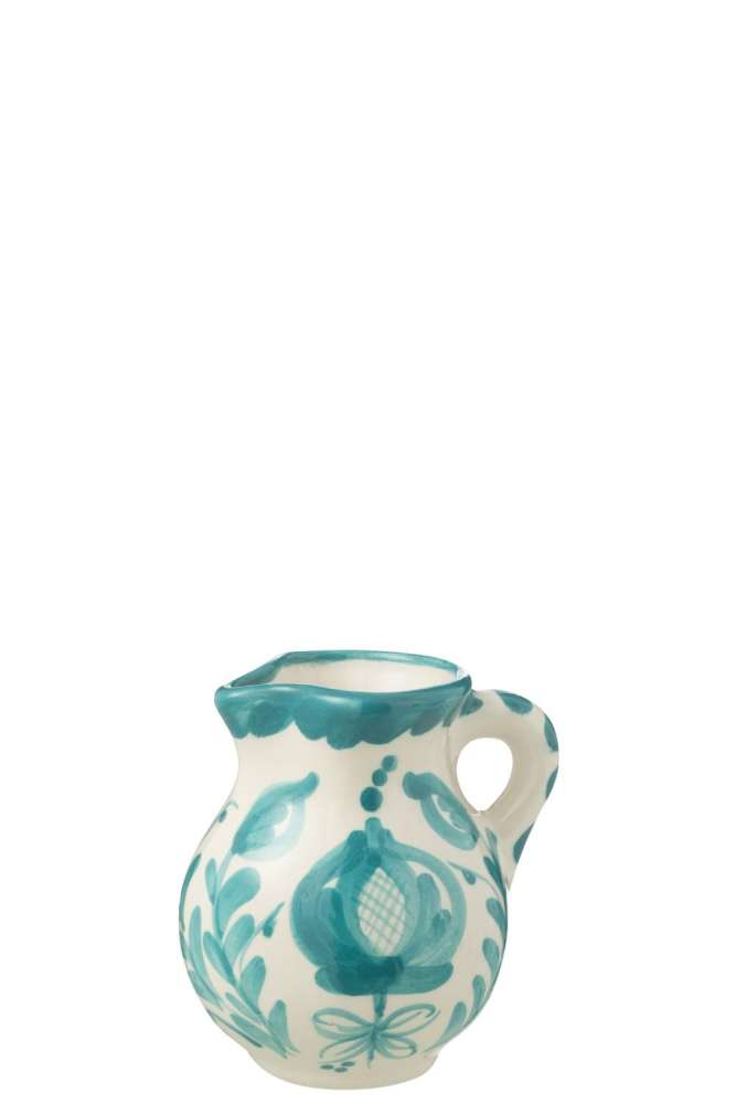 PITCHER GRANADA CERAMIC WHITE/AQUA SMALL