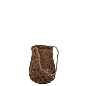LANTERN WOVEN ROUND BAMBOO/GLASS DARK BROWN SMALL