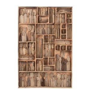 WALL DECORATION FAMILY MASKS COMPARTMENTS RECYCLED WOOD NATURAL LARGE
