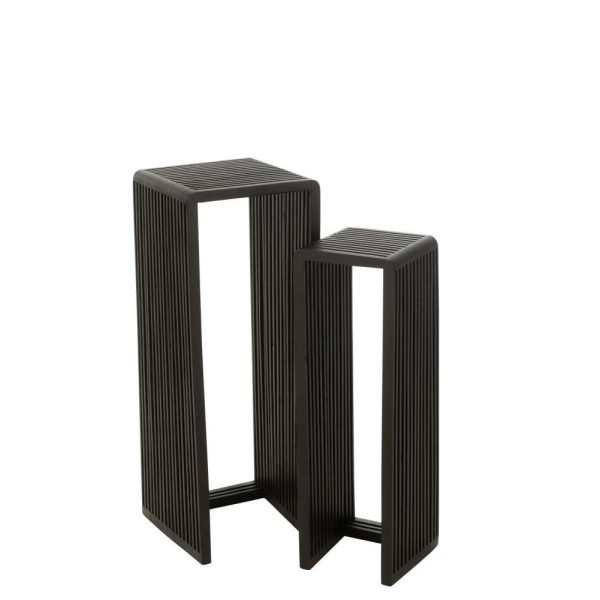 SET OF 2 SIDE TABLES CUBIC RECYCLE TEAK BLACK