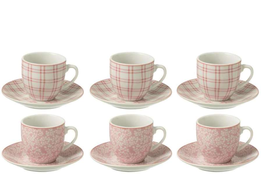 BOX OF 6 COFFEE CUP+SAUCER CERAMICS PINK