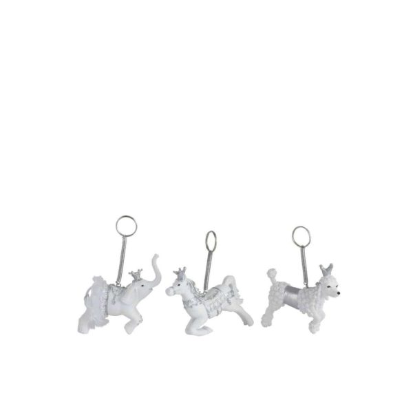 HANGER ANIMAL POLY WHITE/SILVER ASSORTMENT OF 3