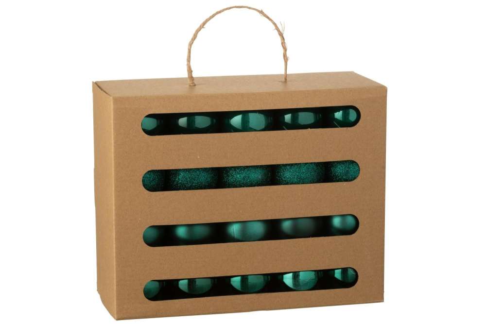 BOX OF 40 CHRISTMAS BAUBLE PLASTIC DARK GREEN